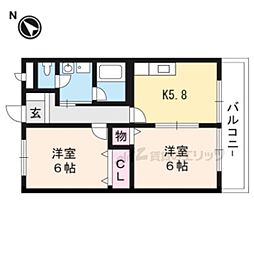 サニーハウス萩原 2DKの間取図画像