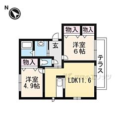 サンビレッジ2B棟 2LDKの間取図画像