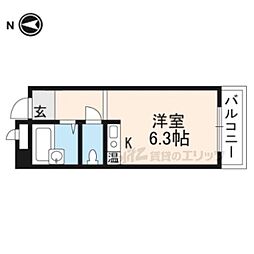クッキィー石山寺 ワンルームの間取図画像