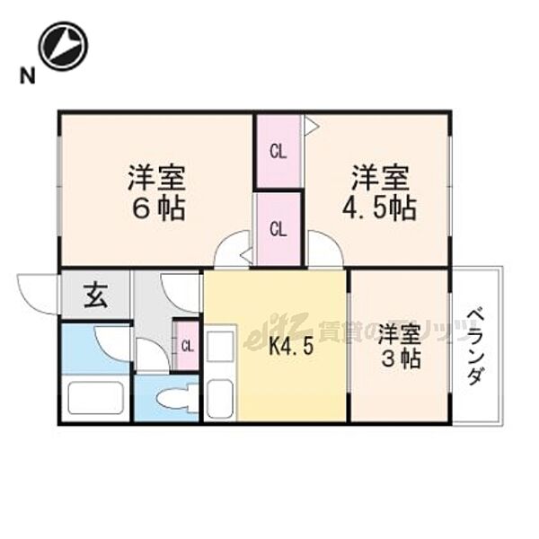 新泉ハイツＢ棟 208｜滋賀県大津市本堅田４丁目(賃貸アパート3DK・2階・46.17㎡)の写真 その2