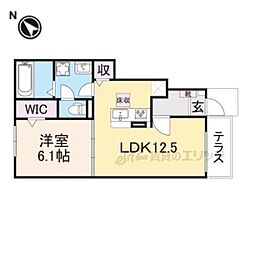 ウィズ・テール南彦根2号館 1階1LDKの間取り