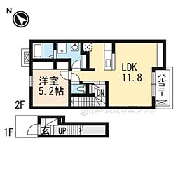 近江鉄道近江本線 水口駅 徒歩6分の賃貸アパート 2階1LDKの間取り