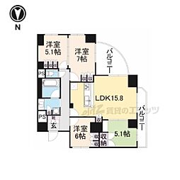 フェミネンス大津石山駅前 8階3LDKの間取り