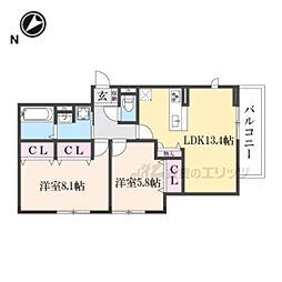 D-ROOM吉身 2階2LDKの間取り