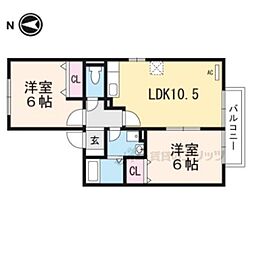 クローバーII 2階2LDKの間取り