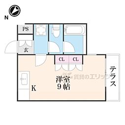 エルミナフラット後三条 1階ワンルームの間取り