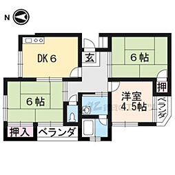 JR湖西線 大津京駅 徒歩3分の賃貸マンション 3階3DKの間取り