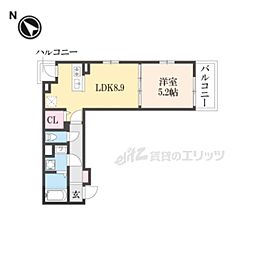 ファビュラスM 2階1LDKの間取り