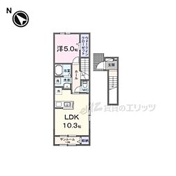 近江鉄道近江本線 水口城南駅 徒歩21分の賃貸アパート 2階1LDKの間取り