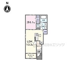 JR東海道・山陽本線 石山駅 徒歩20分の賃貸アパート 1階1LDKの間取り