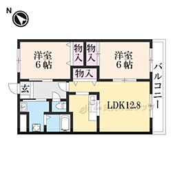 JR東海道・山陽本線 南彦根駅 徒歩4分の賃貸マンション 2階2LDKの間取り
