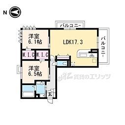JR湖西線 大津京駅 徒歩4分の賃貸アパート 2階2LDKの間取り