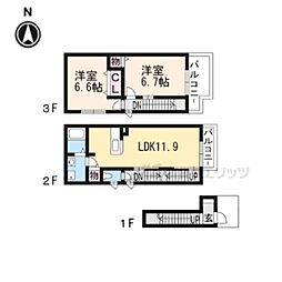 JR東海道・山陽本線 膳所駅 徒歩14分の賃貸アパート 2階2LDKの間取り