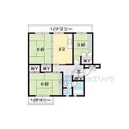 びわ湖美空団地21号棟 5階3DKの間取り