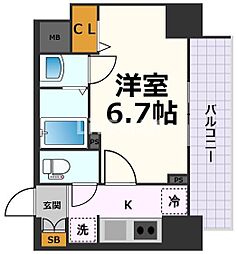 ディアレイシャス今池 11階1Kの間取り