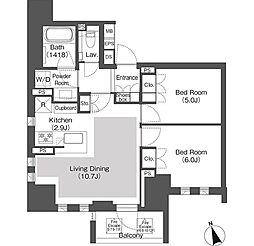 Belle Vue 千代田飯田橋 7階2LDKの間取り