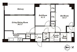 ISハイツ 3階2LDKの間取り