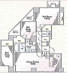 CAVANA南青山 9階3LDKの間取り