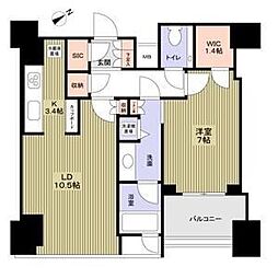 シティタワー麻布十番 17階1LDKの間取り
