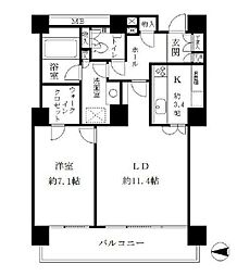 リバーポイントタワー 13階1LDKの間取り