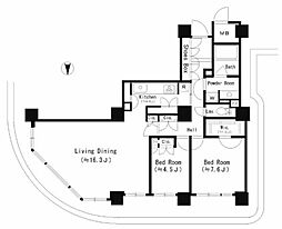 リバーポイントタワー 23階2LDKの間取り