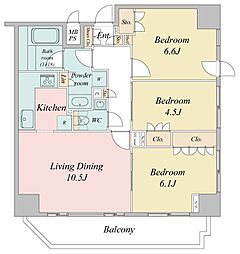 ドゥーエ日本橋 6階3LDKの間取り