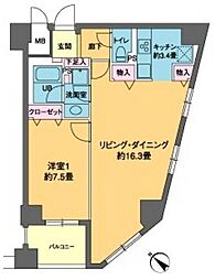 カスタリア茅場町 5階1LDKの間取り