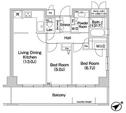 コンフォリア田町 3階2LDKの間取り