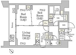 メゾンカルム日本橋馬喰町 14階2LDKの間取り