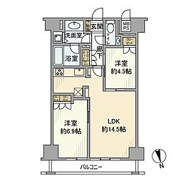 コンパートメント東京中央 11階2LDKの間取り