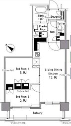パークアクシス日本橋浜町 2LDKの間取図画像