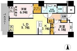 品川シーサイドビュータワー1 2LDKの間取図画像