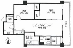 赤坂パレスマンション 2LDKの間取図画像