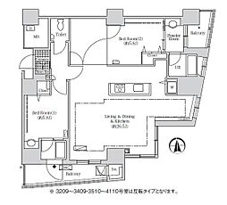 アクティ汐留 2LDKの間取図画像