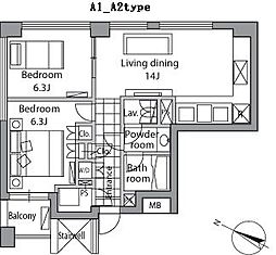 レジディアタワー乃木坂 2LDKの間取図画像