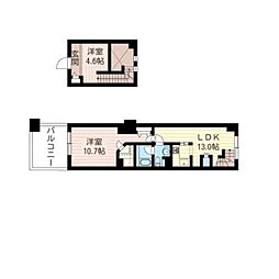 レジデンスシャルマン月島 2LDKの間取図画像