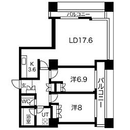 グランパークハイツ 2LDKの間取図画像