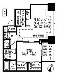 プレミストタワー白金高輪 1LDKの間取図画像