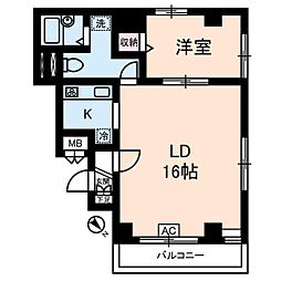 服部ビル 1LDKの間取図画像