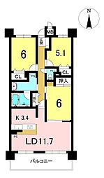 マルベリー犬山5 3LDKの間取図画像