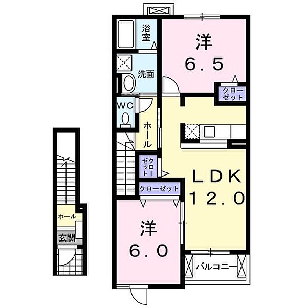 エスペランサB 202｜千葉県野田市山崎(賃貸アパート2LDK・2階・58.86㎡)の写真 その2