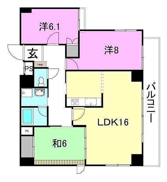 ロイヤルメゾン岩崎町 405 号室｜愛媛県松山市岩崎町2丁目(賃貸マンション3LDK・4階・80.00㎡)の写真 その2