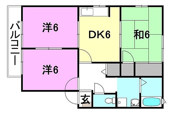 オークヴィラB棟 B-201 号室｜愛媛県松山市小坂3丁目(賃貸アパート3DK・1階・56.54㎡)の写真 その2