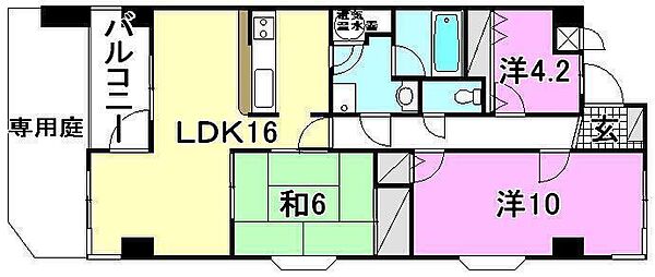 グラシアス道後 101 号室｜愛媛県松山市石手4丁目(賃貸マンション3LDK・1階・79.68㎡)の写真 その2