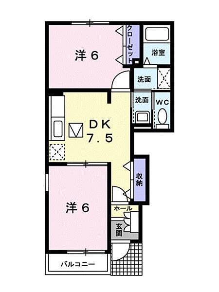 エアリーヴィラＮ 101 号室｜愛媛県松山市水泥町(賃貸アパート2DK・1階・44.82㎡)の写真 その2