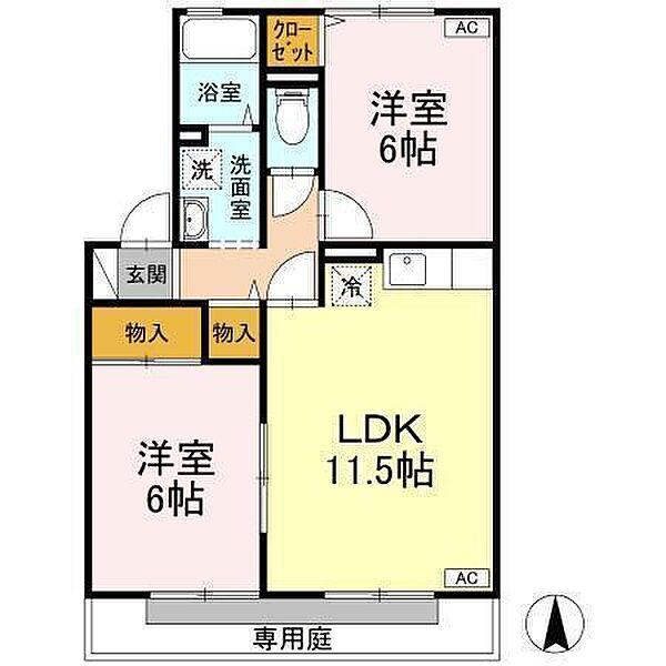 グランドソレーユ 102 号室｜愛媛県松山市古川南2丁目(賃貸アパート2LDK・1階・53.72㎡)の写真 その2