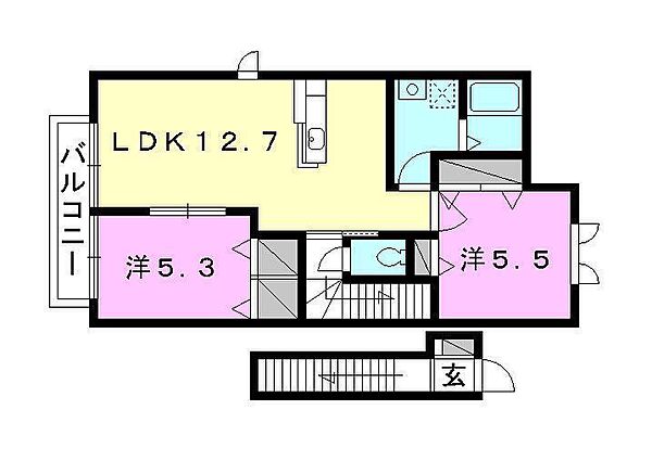 グレイスコートＫ 202 号室｜愛媛県松山市久米窪田町(賃貸アパート2LDK・2階・61.35㎡)の写真 その2