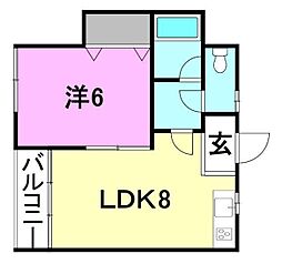 ロイヤルサンタ北久米 102 号室 1階1LDKの間取り