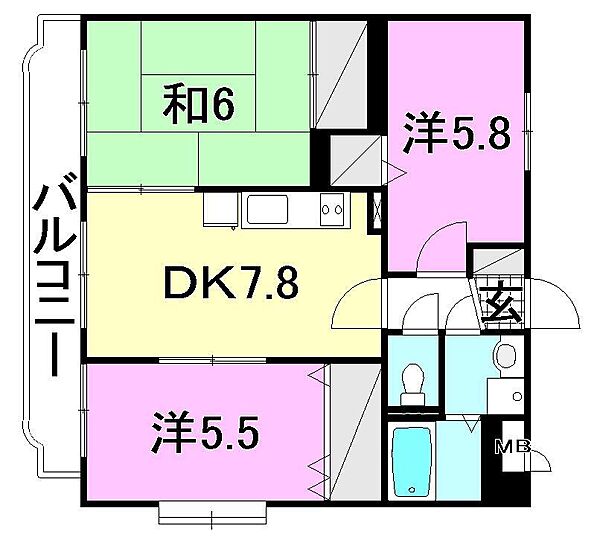 ユーミー林 303 号室｜愛媛県松山市山西町(賃貸マンション3DK・3階・56.85㎡)の写真 その2