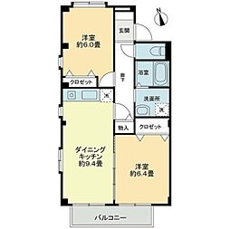 フォブール沖 2階2DKの間取り